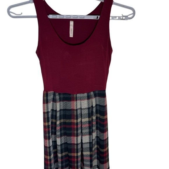 Plaid Skater Dress - Burgundy and Multicolor XL - Picture 2 of 4